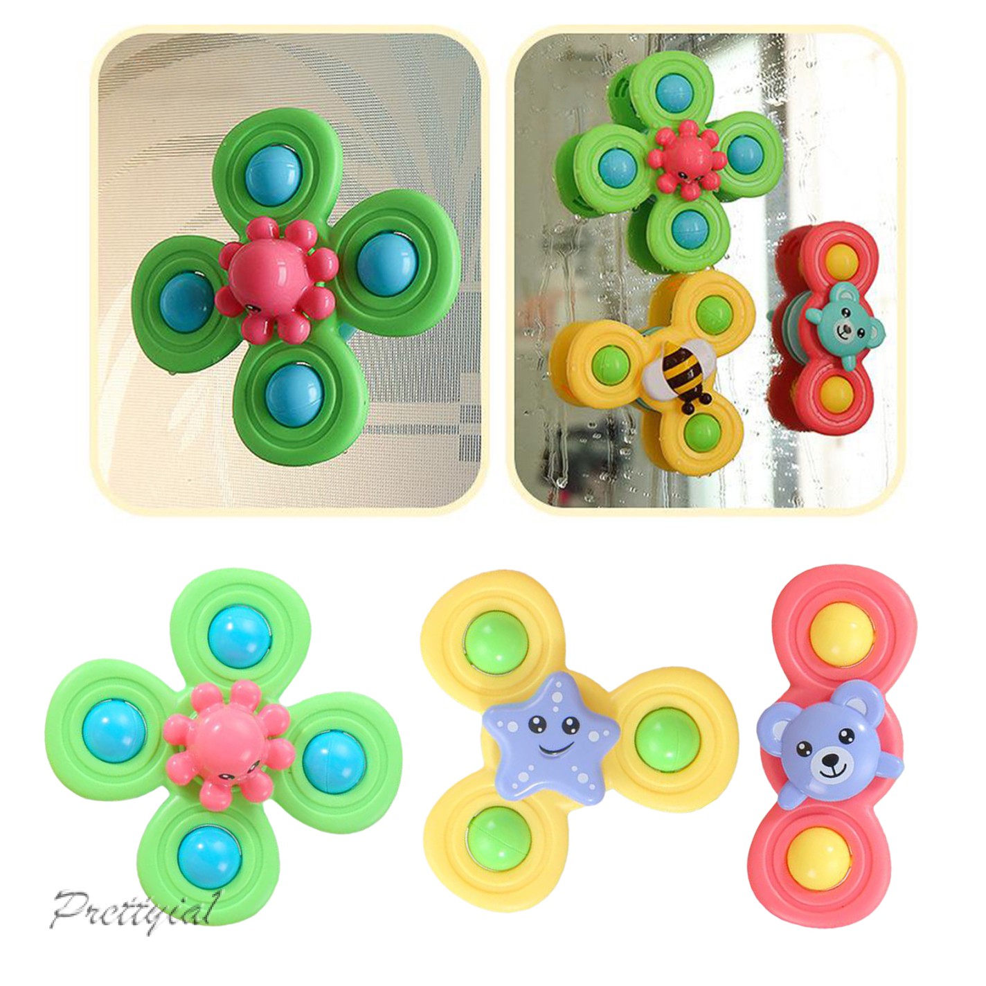 Set 1 / 3 Đồ Chơi Xoay Có Giác Hút Gắn Bồn Tắm Cho Bé Spinner