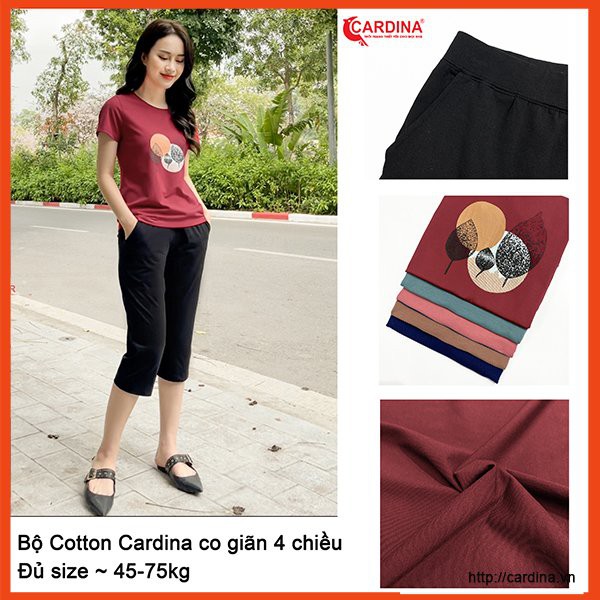 Đồ bộ nữ CARDINA chất cotton cao cấp áo cộc tay quần ngố in hình lá nhẹ nhàng nữ tính 1CF2.