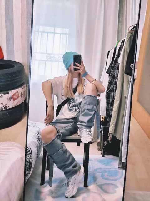 Quần jeans ống rộng unisex xẻ gối kéo khoá có thể tháo dời oversize Ulzzang siêu chất ❤️
