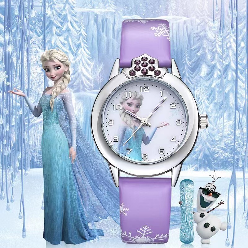 Đồng Hồ Đeo Tay Chống Nước Hình Hoạt Hình Frozen Elsa Anna Dành Cho Bé Gái
