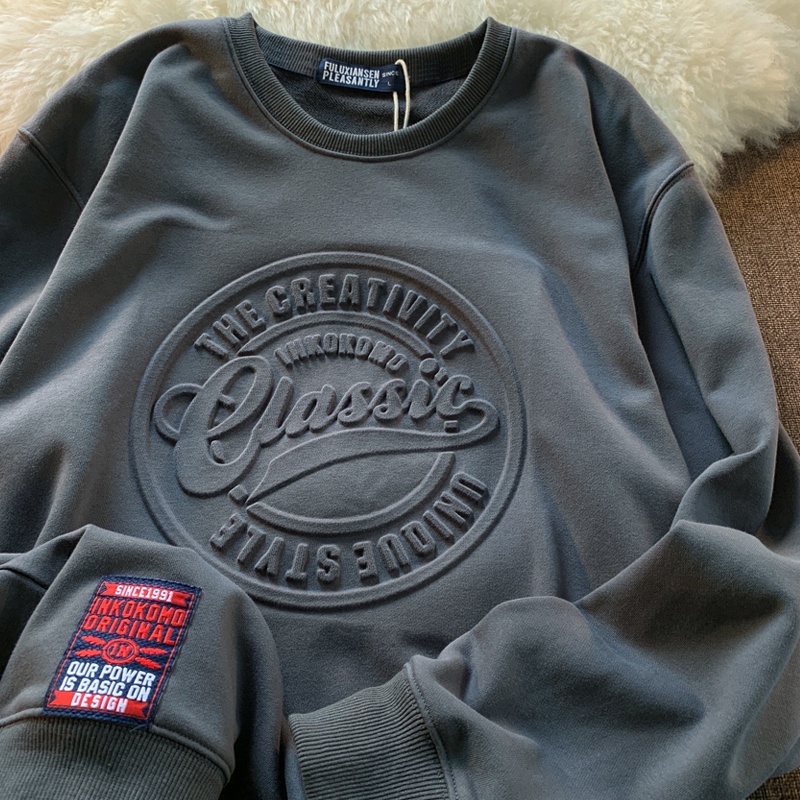 Áo sweatshirt cổ tròn in họa tiết phong cách thời trang thu đông cho nam nữ