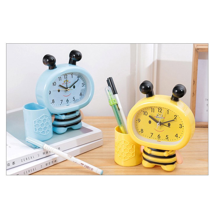 [TẶNG PIN] Đồng Hồ Báo Thức Hình Con Ong Cho Bé - Đồng Hồ Để Bàn Báo Thức Có Ống Đựng Viết Dễ Thương - Dumi Shop