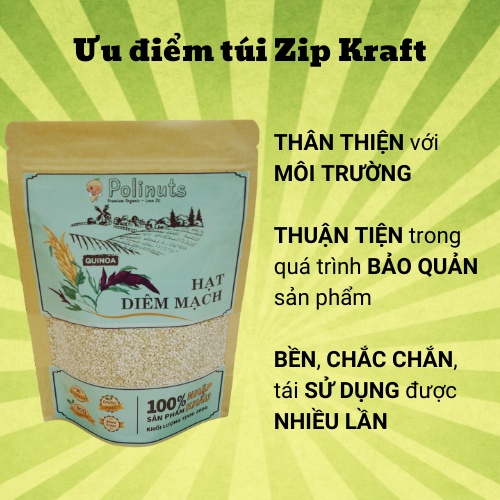 Hạt Diêm Mạch Quinoa Organic Hữu Cơ Ăn Dặm Hạt Trắng Nhập Khẩu Mỹ Túi 200g 500g POLINUTS