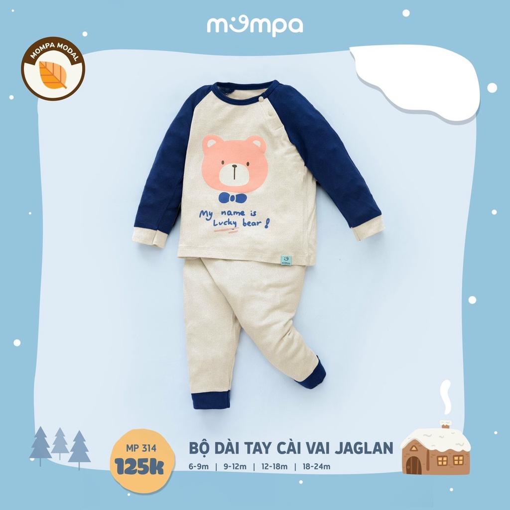 [CHÍNH HÃNG] Bộ dài tay cài vai jaglan bo gấu họa tiết trẻ em đáng yêu MP314 Mompa