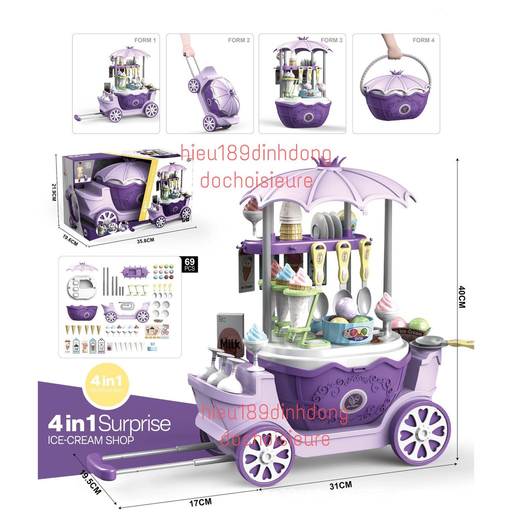 Đồ chơi xe đẩy vali bán kem 4in1