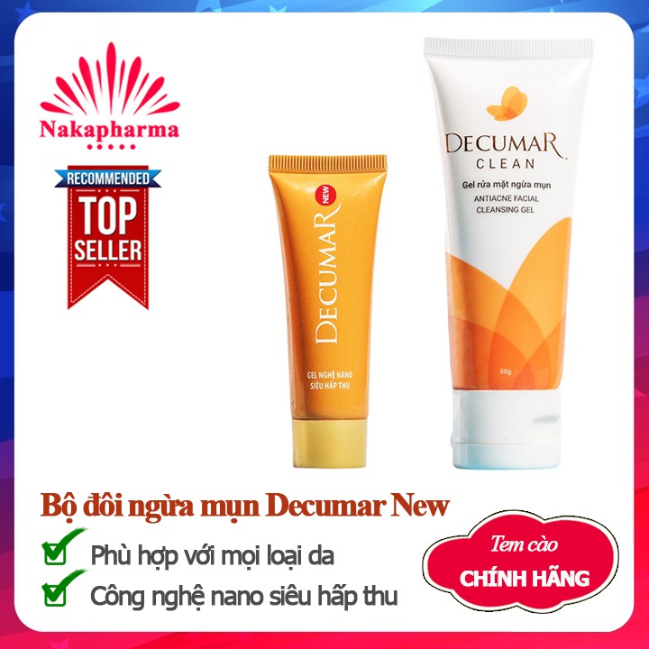 Bộ đôi ngừa mụn Decumar – Gel rửa mặt + Gel nghệ nano siêu hấp thu Dercumar | Dercuma