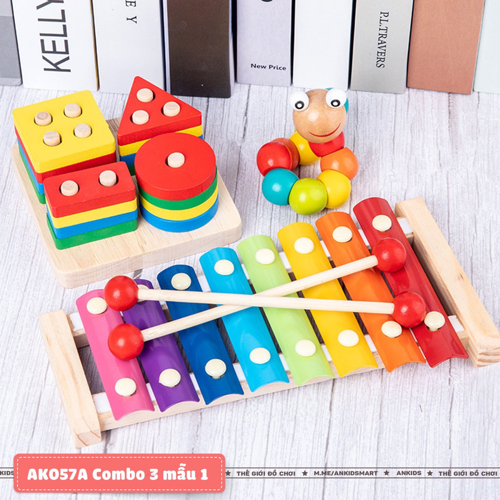 Bộ combo 3 đồ chơi giáo dục phát triển trí tuệ cho bé, bộ giáo cụ montessori bằng gỗ