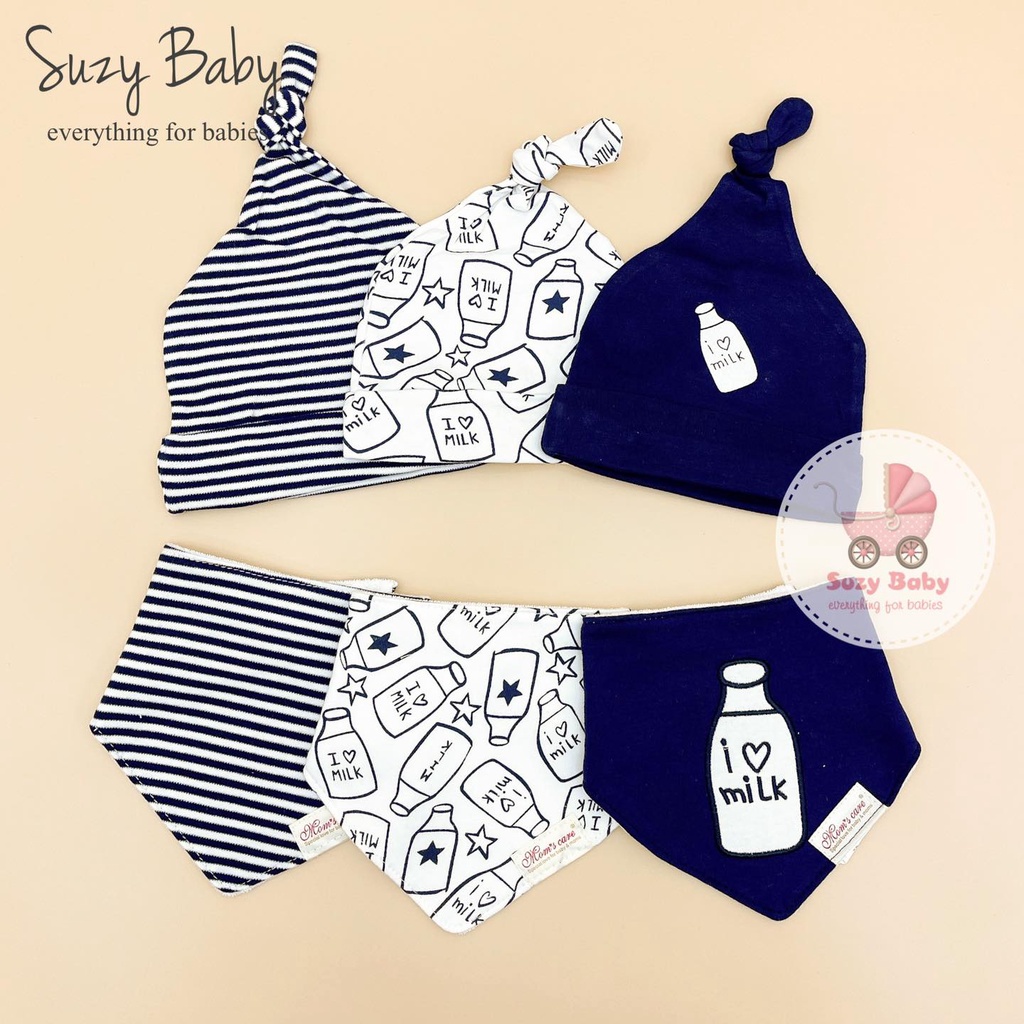 SET 3 YẾM VÀ 3 MŨ MOMCARE CHO BÉ SƠ SINH
