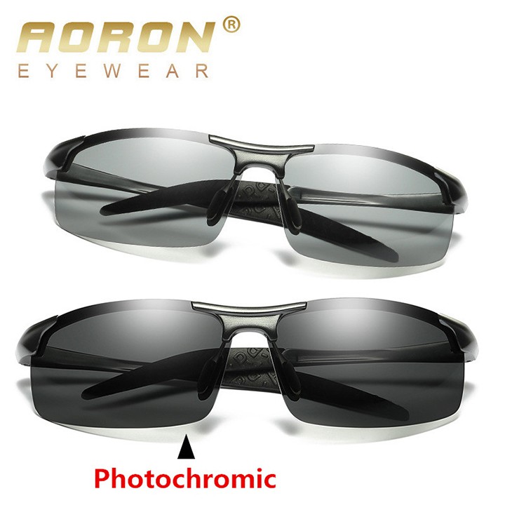 Mắt kính nam đổi màu đi ngày và đêm gọng nhôm magiê khớp lò xo nhẹ, tròng phân cực polarized chống chói, tia UV - MK1820