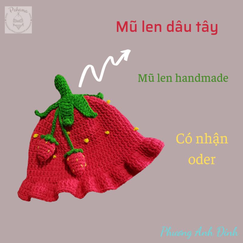 Mũ len hình dâu tây - mũ len handmade - mũ len cho bé