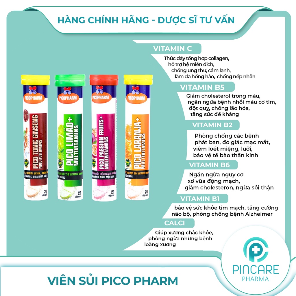 Viên C sủi bổ sung Vitamin C tăng sức đề kháng, Multivitamin sủi thơm ngon dễ uống - Hàng chính hãng - Nhà Thuốc Pincare