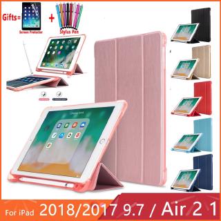 For Apple iPad 5th 6th gen 9.7 2017 2018 Leather Case Pencil Holder Soft Silicone Back Trifold Stand Smart Cover