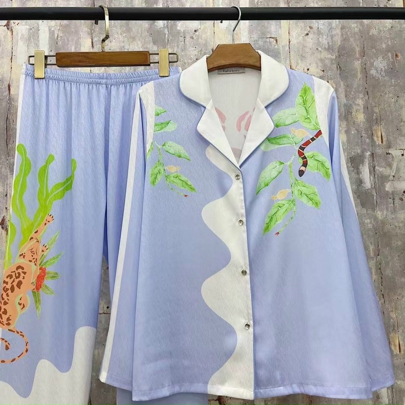 BỘ PIJAMA LỤA QC CAO CẤP TRANH XANH