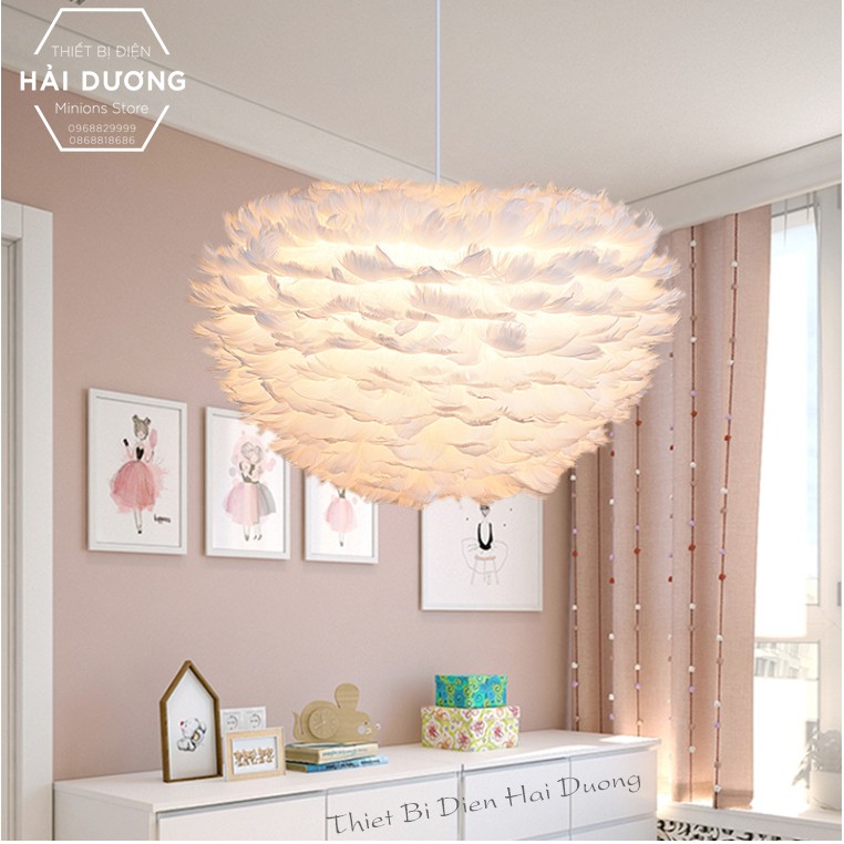 Đèn Chùm Mây lông Vũ Bắc ÂU Decor Lighting TN329 ( Loại Cỡ Lớn 60cm) - 3 Chế Độ Ánh Sáng - TẶNG KÈM 3 BÓNG LED SIÊU SÁNG