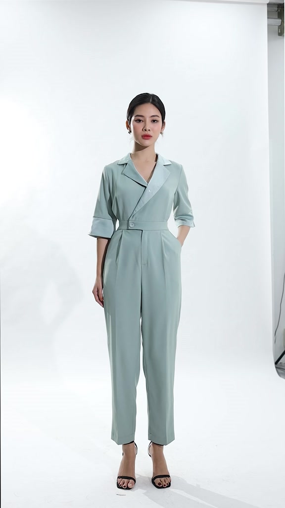 Jumpsuit Nữ 𝐂𝐂𝐇𝐀𝐓 Kiểu Áo Cổ 2 Ve Phối Tay Chất Tuytsi Mềm Mịn 62JNS8003BT | BigBuy360 - bigbuy360.vn