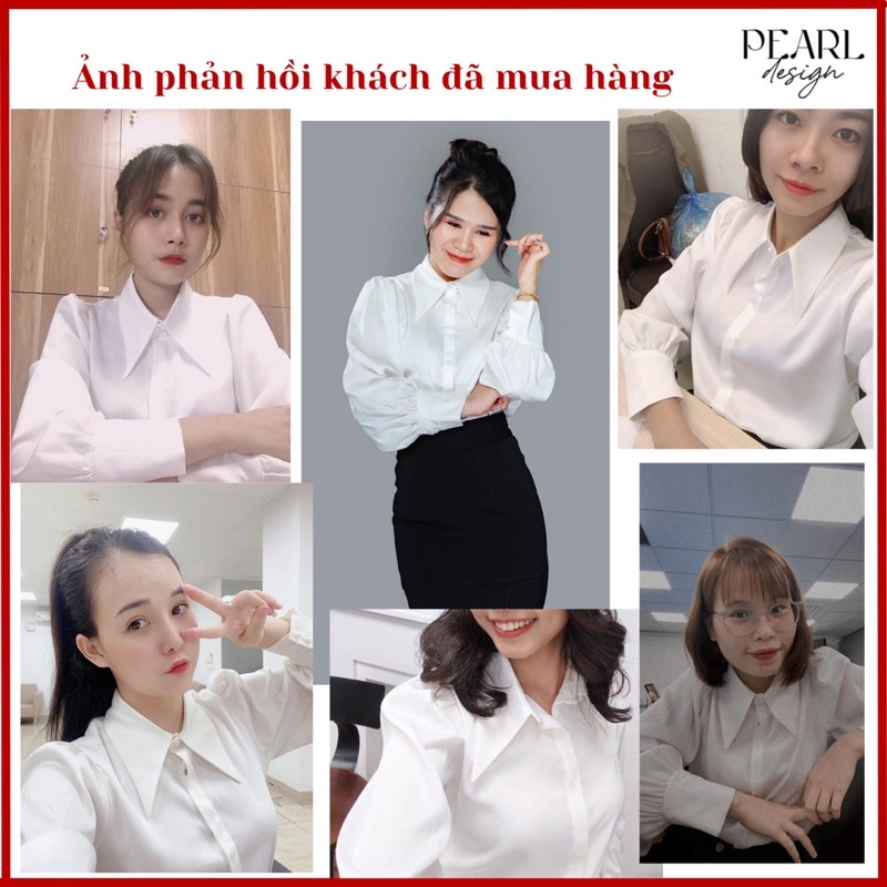 Áo sơ mi trắng nữ công sở basic lụa đẹp bồng cổ đức cao cấp Pearl Design 052105