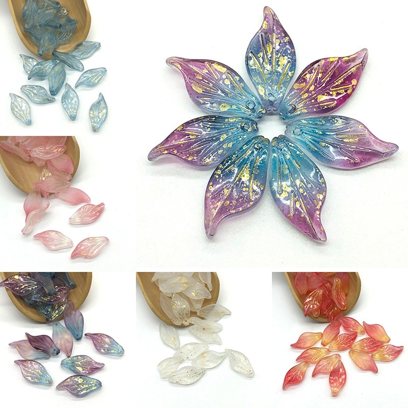 (5 cái)Lá thủy tinh 10*21mm, Nguyên liệu làm trang sức cổ trang, Nguyên liệu diy