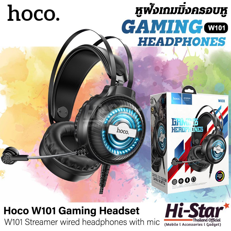 Tai nghe chụp tai có mic game hoco W101 điều chỉnh âm lượng chơi game pubg liên quân trên PC máy tính điện thoại laptop