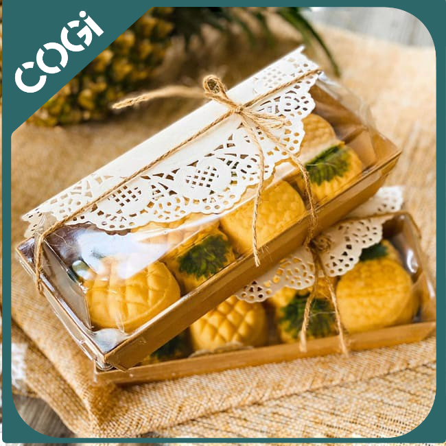 50 KHAY BÁNH HỘP GIẤY KRAFT ĐỰNG BÁNH HÌNH CHỮ NHẬT KÈM NẮP NHỰA