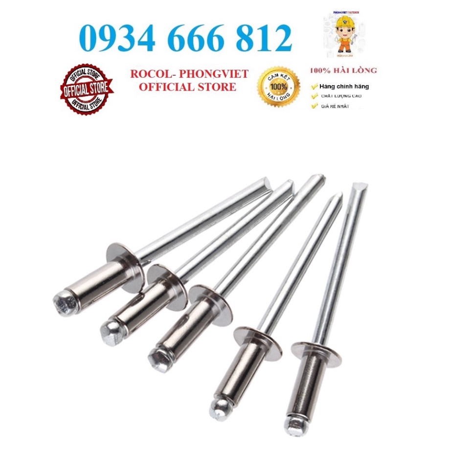 50c Đinh rút rive inox304 toàn phần 5x10, 5x12, 5x16