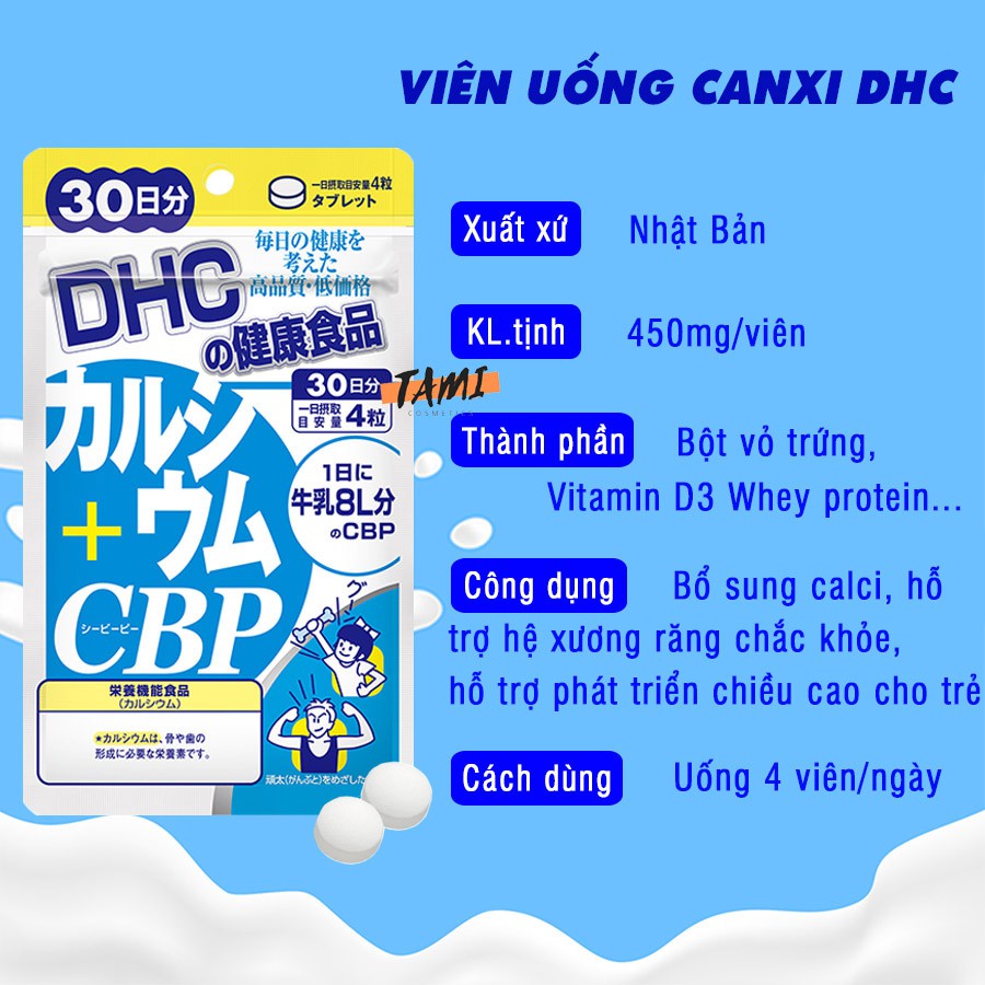 Viên uống bổ sung canxi DHC Nhật Bản Calcium + CBP giúp xương chắc khỏe thực phẩm chức năng gói 30 ngày TM-DHC-CA30