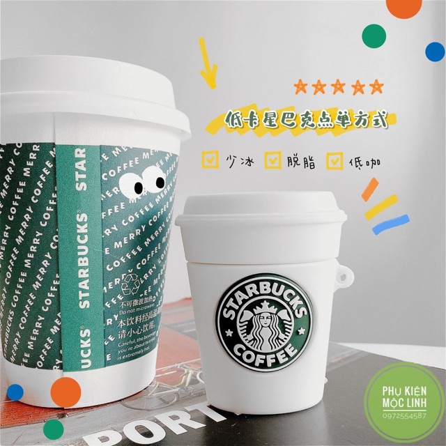 ☘️Tặng kèm móc☘️ Case bao airpod silicon 1 2 Pro 3 Cốc Starbucks trắng- Vỏ bọc đựng tai nghe không dây i11 i12 ..AirPods