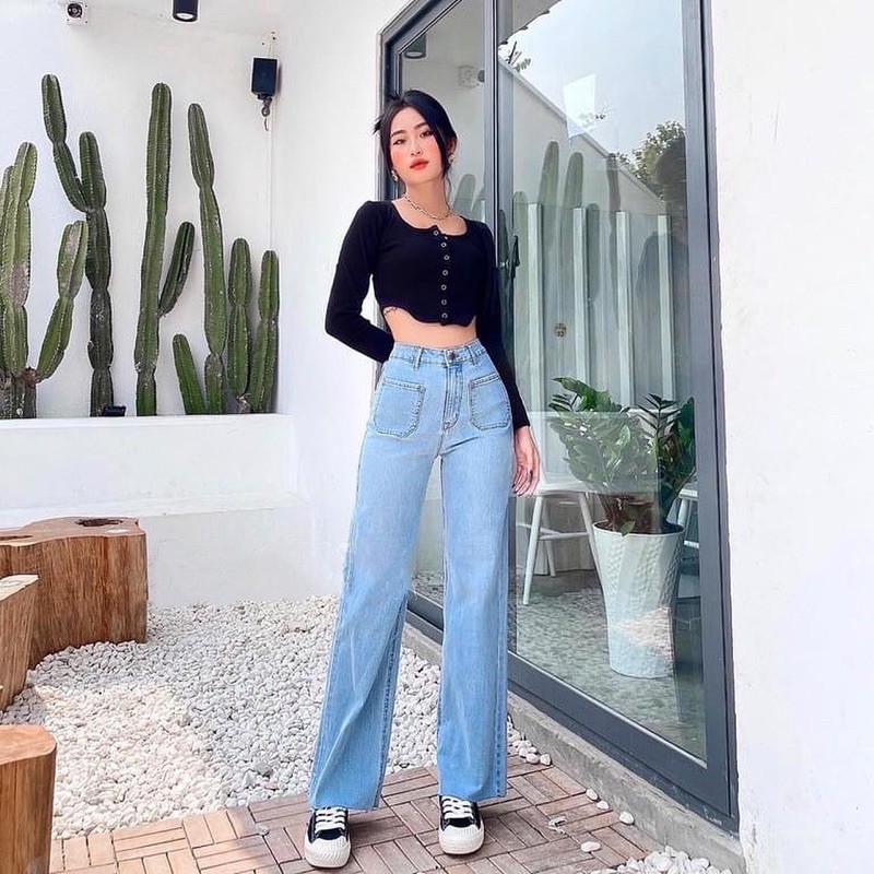 Quần culottes lai cắt túi trước dáng dài