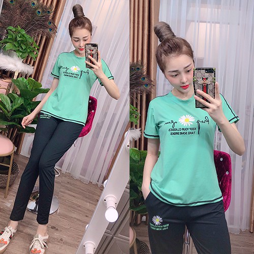 Đồ bộ nữ đẹp, đồ bộ mặc nhà cotton quần dài tay ngắn, chất thun mềm mại, co giãn tốt - Anquachi