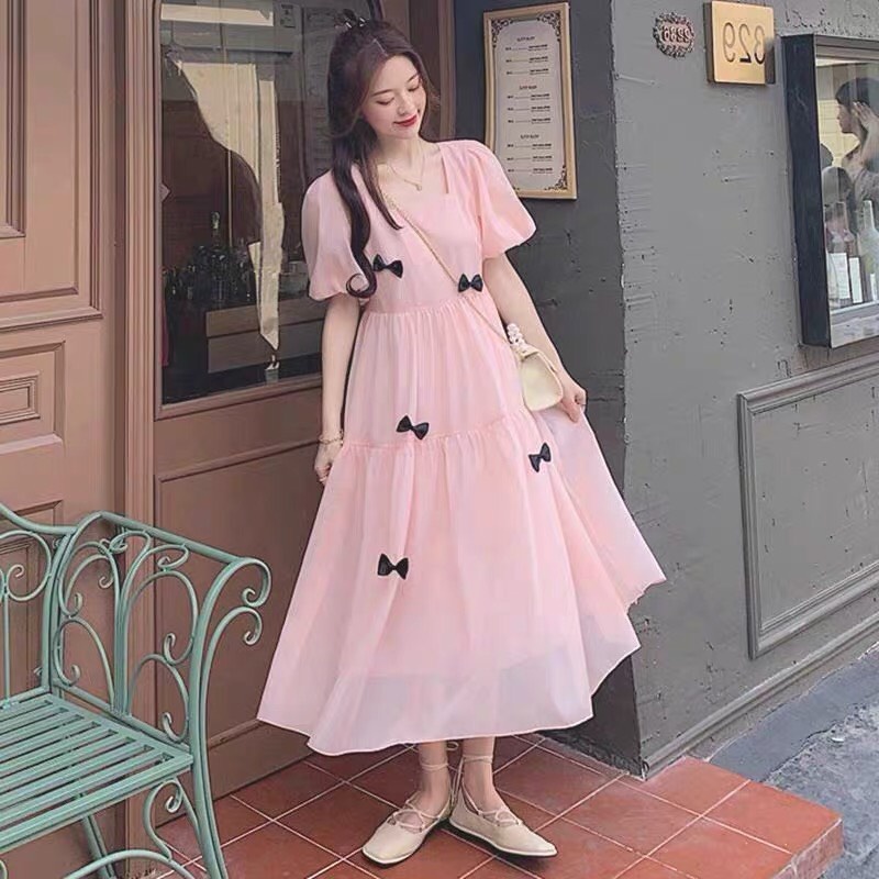 Đầm bầu công sở thiết kế mùa hè BBA2494 Váy bầu chất voan lụa hai lớp freesize dưới 70kg