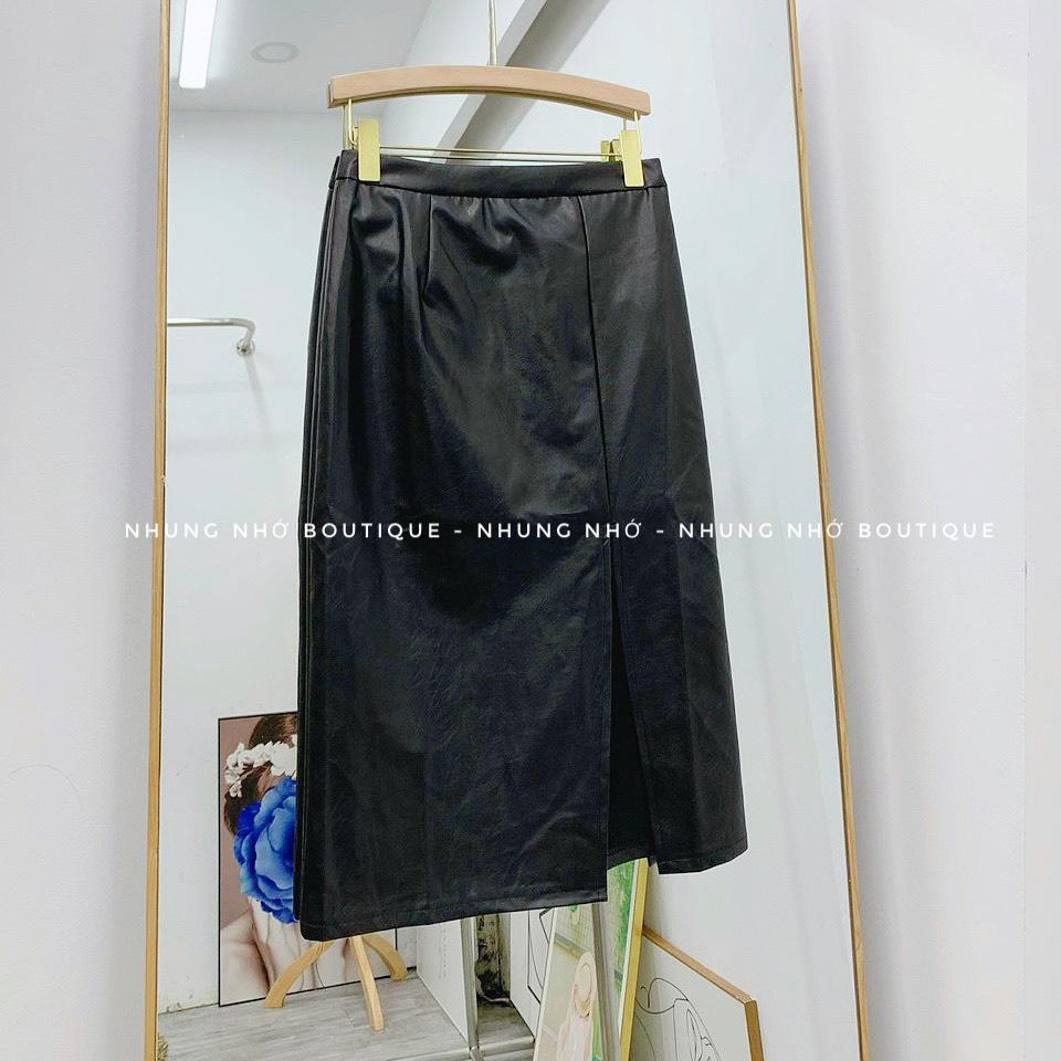 Chân váy da đen xẻ tà lệch siêu TRENDY A9001N Nhung Nhớ