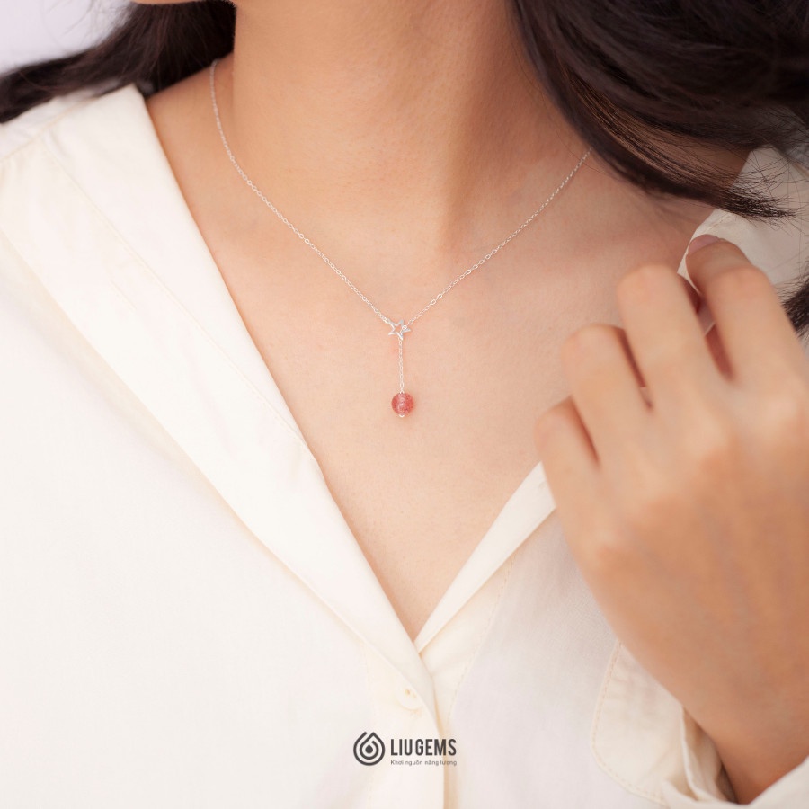 Dây Chuyền Bạc 925 Cho Nữ Liugems 1 Hạt Size Nhỏ Tinh Tế Kết Hợp Charm Ngôi Sao Mix Đá Phong Thuỷ Tròn