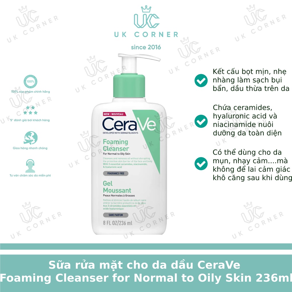 Sữa rửa mặt CeraVe Foaming Cleanser 236ml