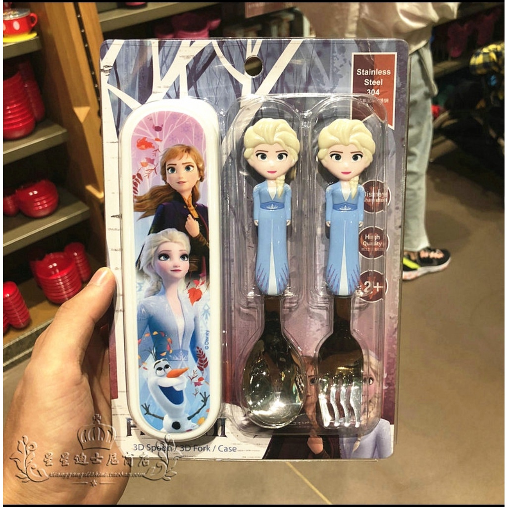 Các set bộ dụng cụ ăn uống 2,3,4 món muỗng + đũa + nĩa + hộp Disney hình công chúa Elsa Frozen 2