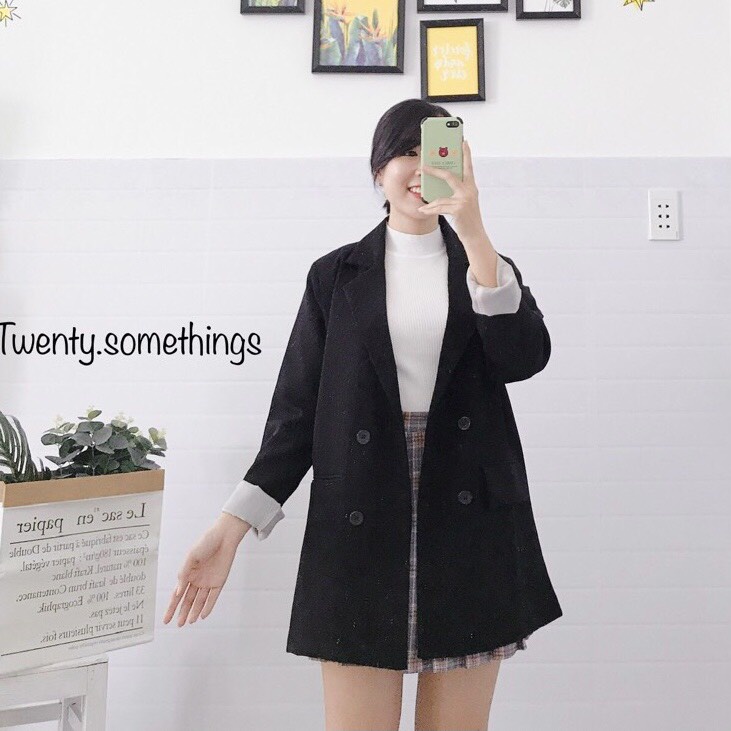 ÁO BLAZER ĐEN 2 LỚP ULZZANG HÀN QUỐC (ảnh thật/sẵn/có video) NoBrandtuyết mưa