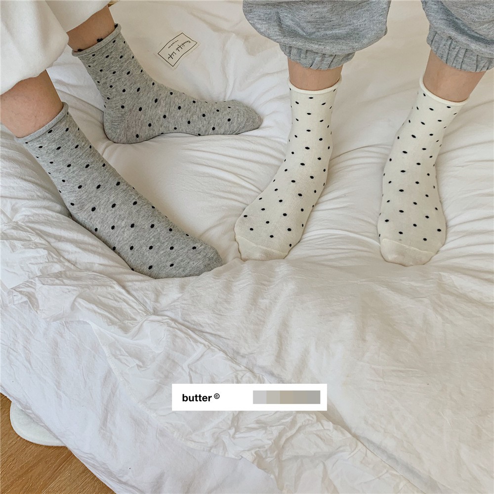 Tất cổ cao nữ Chấm bi Cotton Thu Đông Ulzzang Vớ cao cổ nữ Chấm bi Thời trang