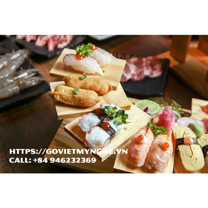 Khay gỗ trang trí món ăn sushi khay gỗ sashimi trang trí món Nhật - 5 tầng - Hàng chuẩn Nhật