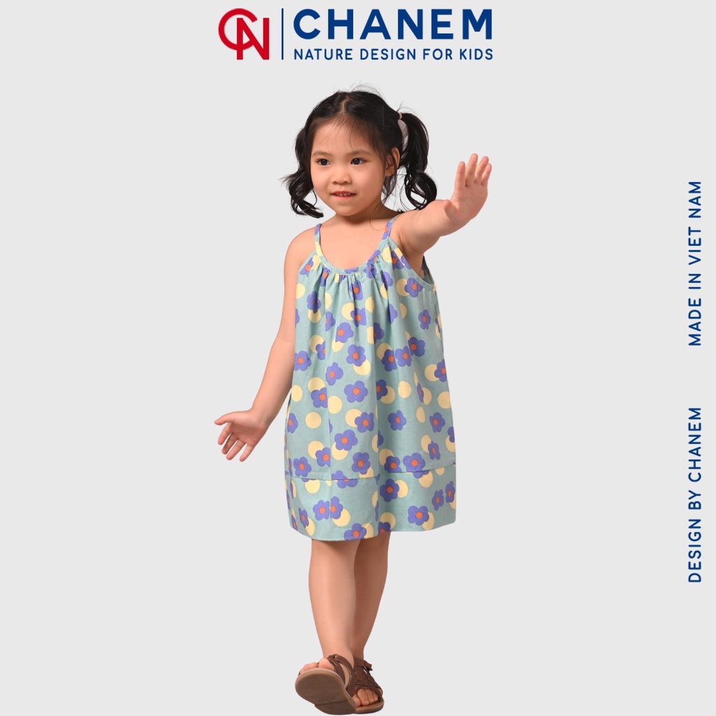 Váy hai dây cổ yếm dáng chữ A họa tiết hoa xinh xắn - Đầm cho bé gái MIRA DRESS - CHANEM - Fashion Design For Kids