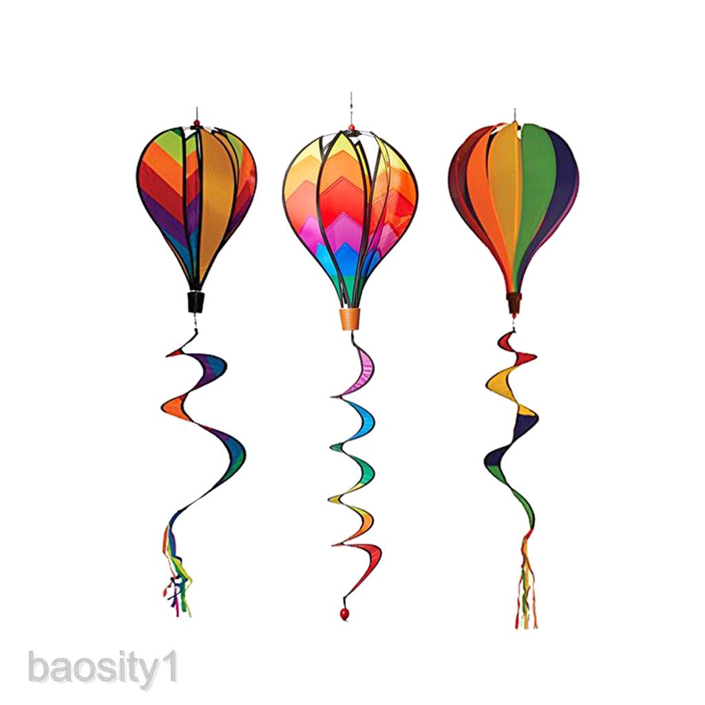 3Pcs 55 ” Hot Air Balloons Wind Spinners Spiral Windmill Garden Yard Decor