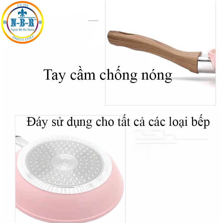 Chảo chống dính chống xước cao cấp, đường kính 16cm cán gỗ siêu bền