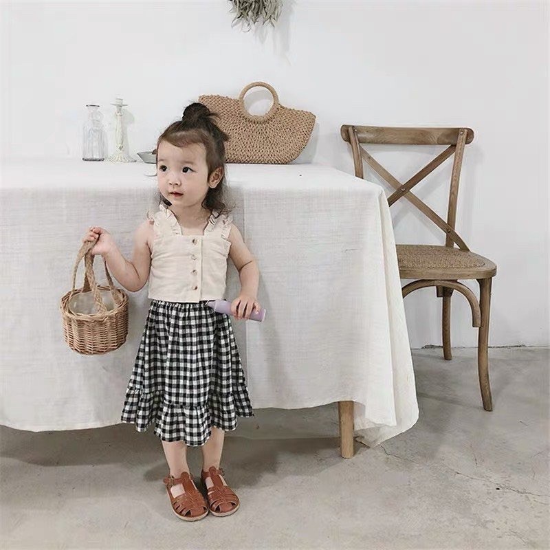 SET ÁO CROPTOP CHÂN VÁY KẺ BÉ GÁI