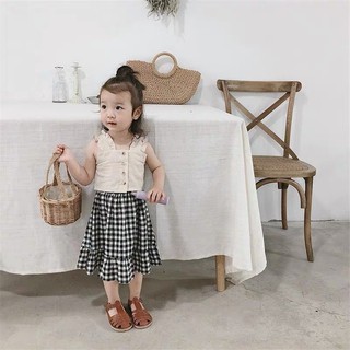 Bg408 - set áo croptop chân váy kẻ bé gái