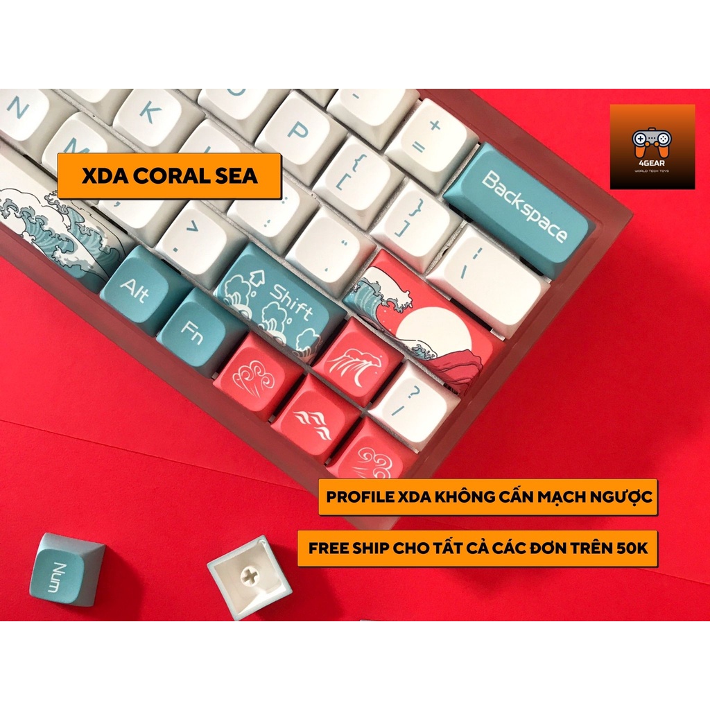 Keycap XDA Coral Sea in nhiệt dyesub, nhựa PBT dày, 117 nút bàn phím cơ