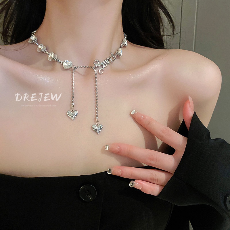 Dây chuyền DREJEW kim loại mặt trái tim đính đá phong cách hip hop Âu Mỹ thời trang