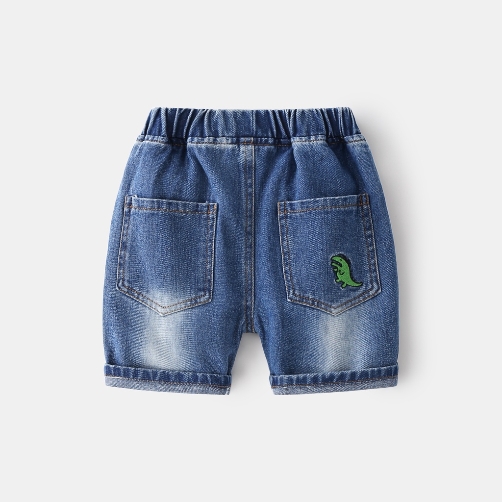Quần short denim thêu hình khủng long thời trang mùa hè dành cho bé trai 90-130cm