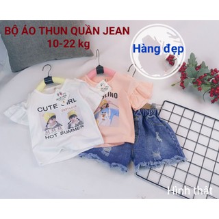 BỘ BÉ GÁI DỄ THƯƠNG ÁO THUN QUẦN JEAN HAIVANCO cho bé từ 10 đến 22 kg mềm mại và thoáng mát đi học đi chơi đều đẹp