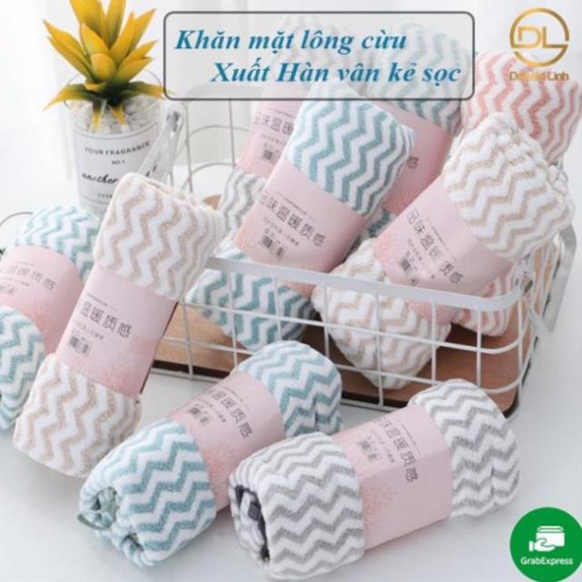 Khăn Mặt Hàn Quốc sợi bông mềm mại cao cấp, khăn lau mặt vân kẻ sọc lông cừu thấm hút siêu tốt size 30x50cm 1