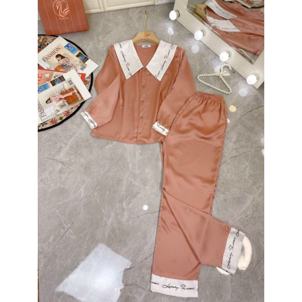 Bộ pijama [Cổ sen dài lụa satin] - siêu xinh hàng thiết kế ảnh thật video