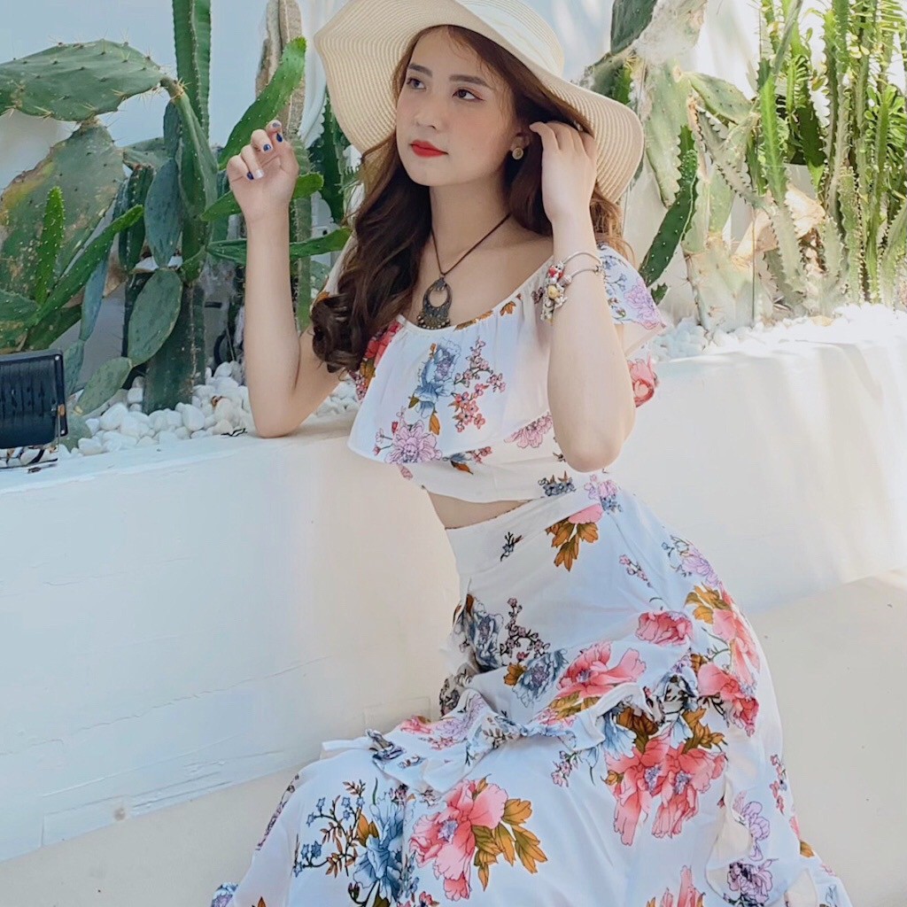 Set đồ Vintage Áo croptop và Chân váy xếp tầng, chụp hình cưới, du lịch VINTAGE STORE