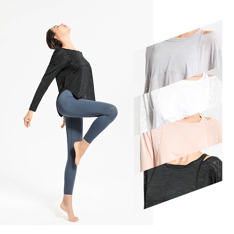 Lululemon Áo thun  tay dài hở vai cổ tròn mềm mại dáng rộng thời phong cách thể thao cho nữ Yc102