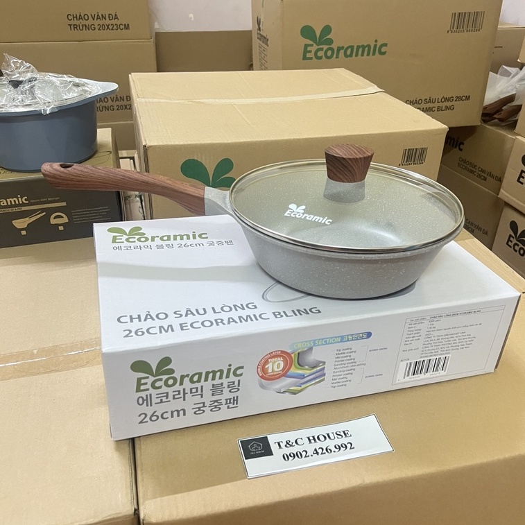 Chảo Chống Dính Đáy Từ Ecoramic Sâu Lòng Có Nắp Hàn Quốc Size 20 24 26 28 Chính Hãng